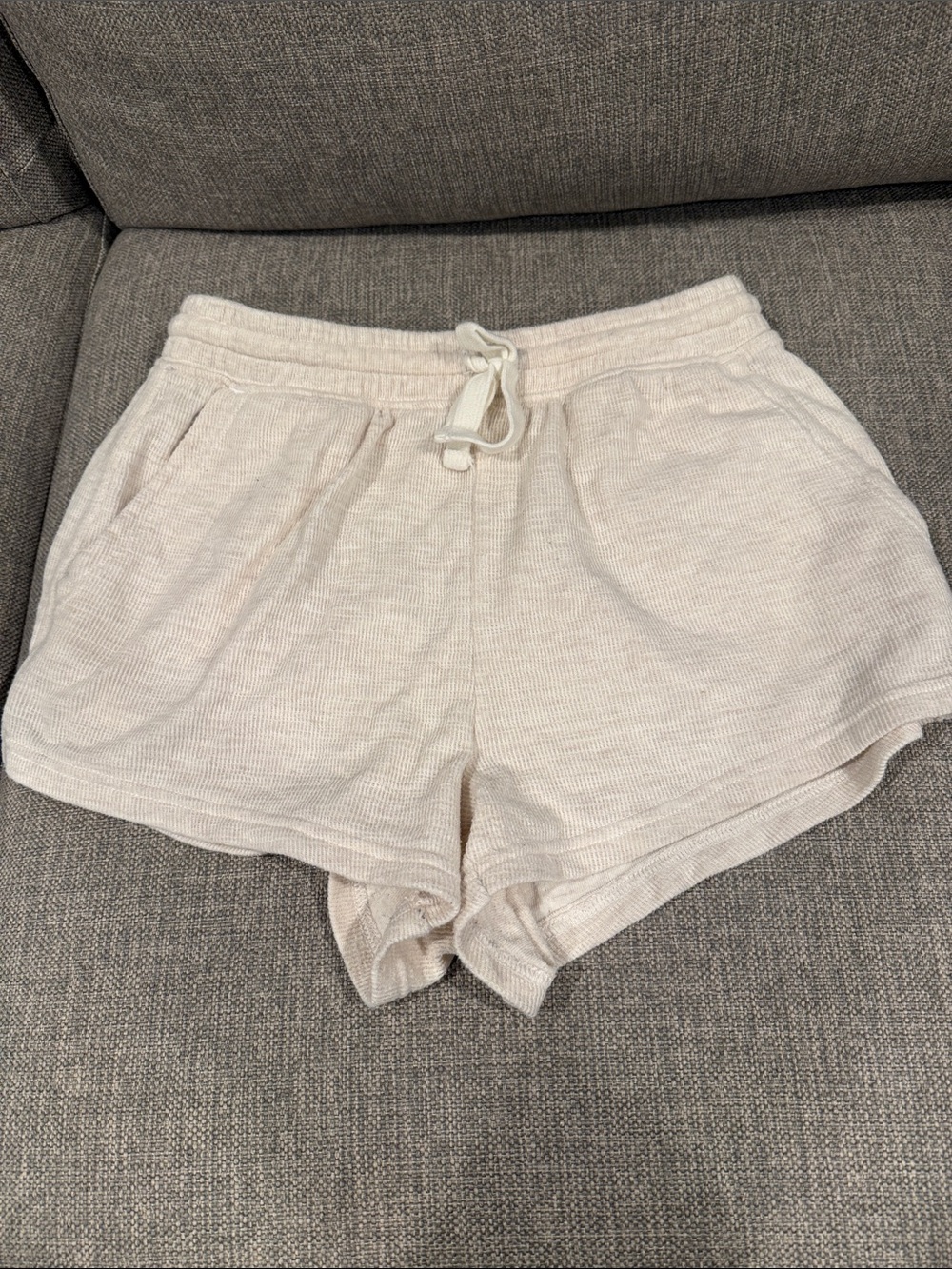 aerie Light Cream ribbed  Knit Drawstring Shorts